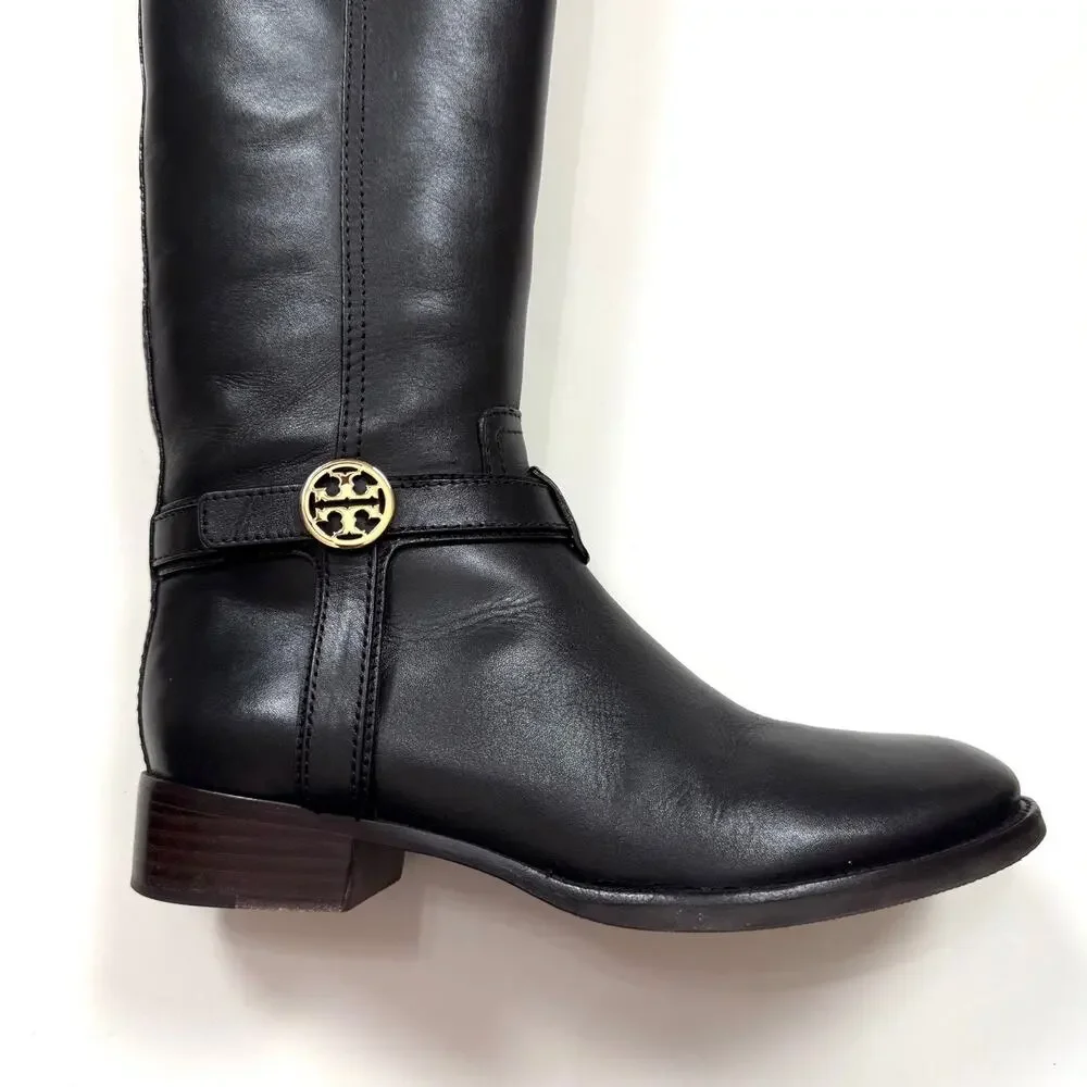Tory Burch Bristol Riding Boots Equestrian Calf in Black